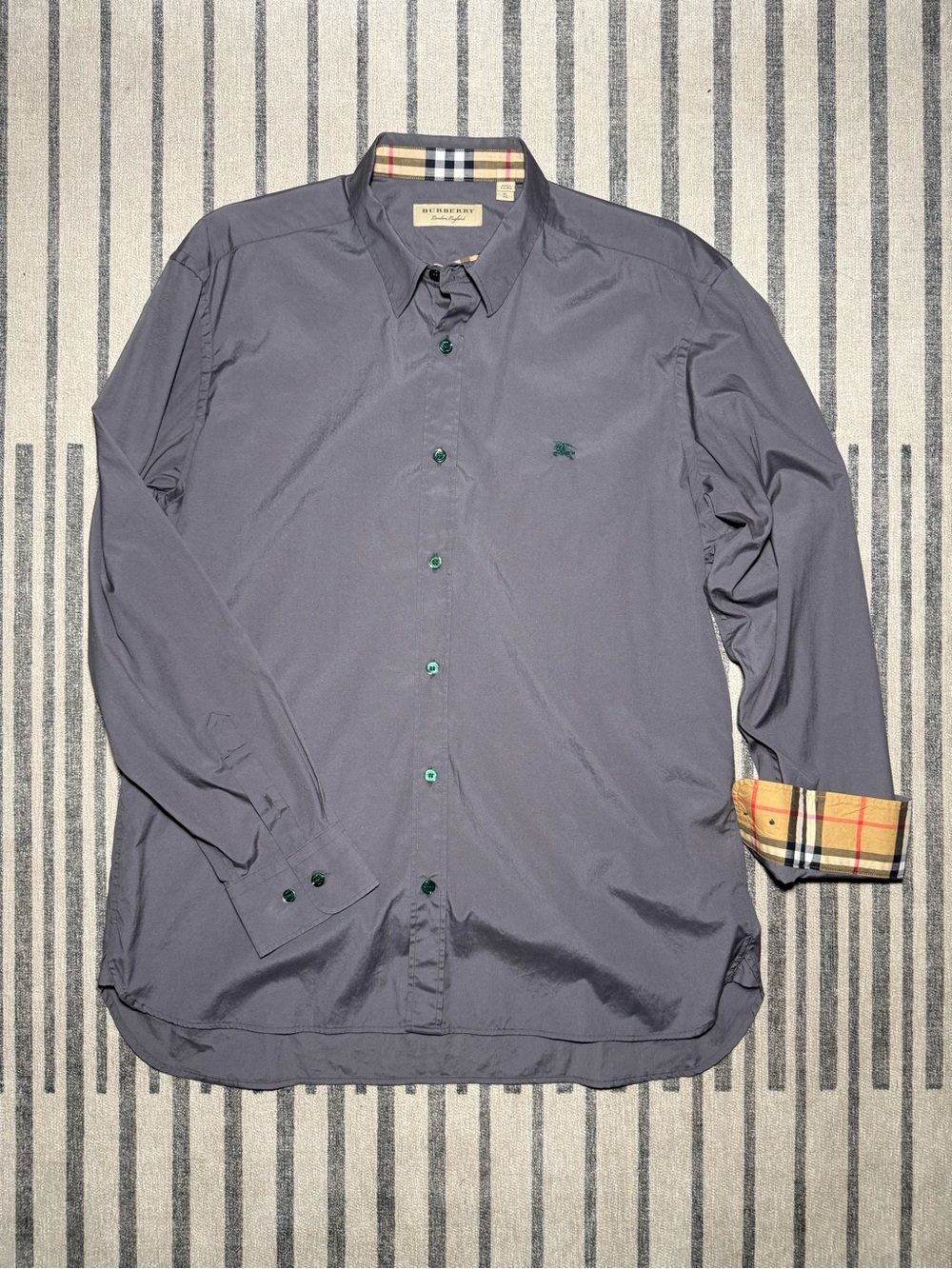 Burberry Charcoal Grey Long Sleeve Sport Shirt w/ Nova Check Trim - Size XL